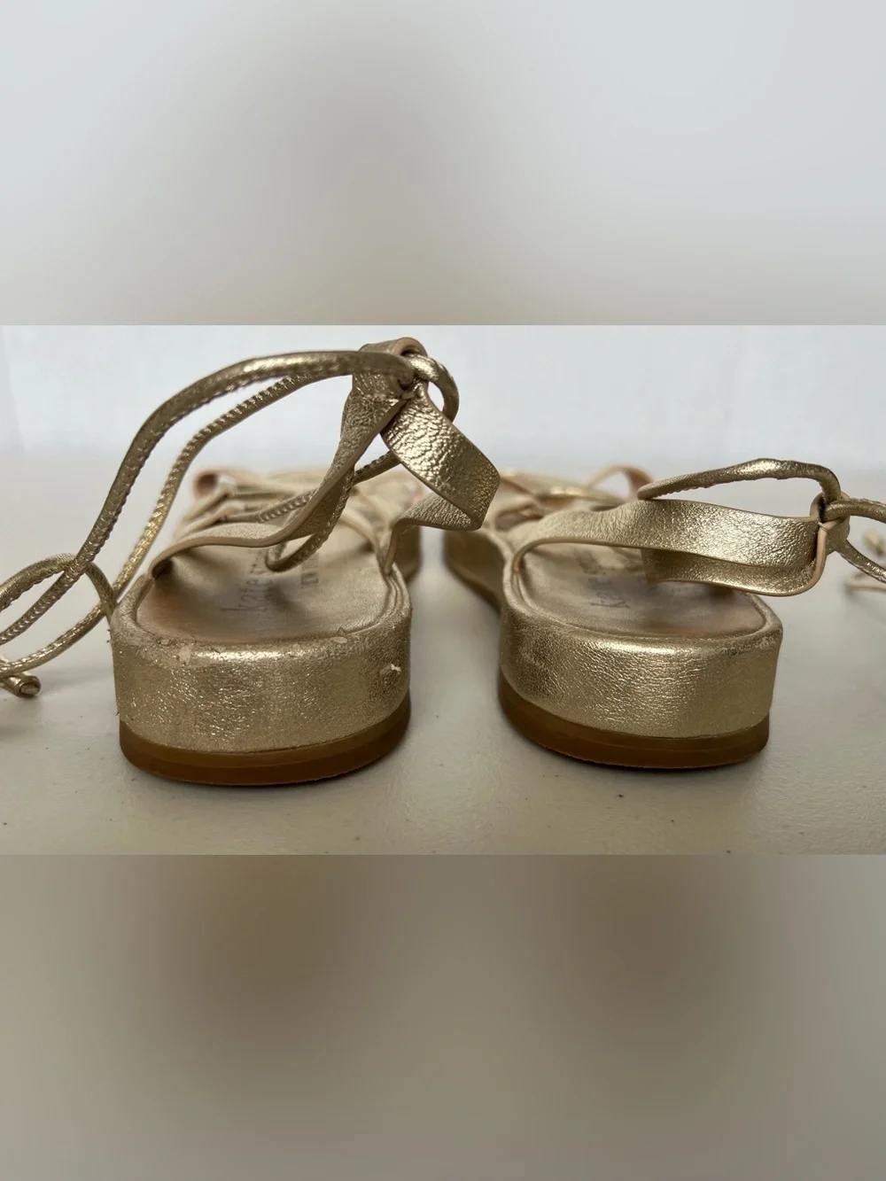 Kate Spade Serena Strappy Sandals Pale Gold Leather Lace Up Gladiator 7B